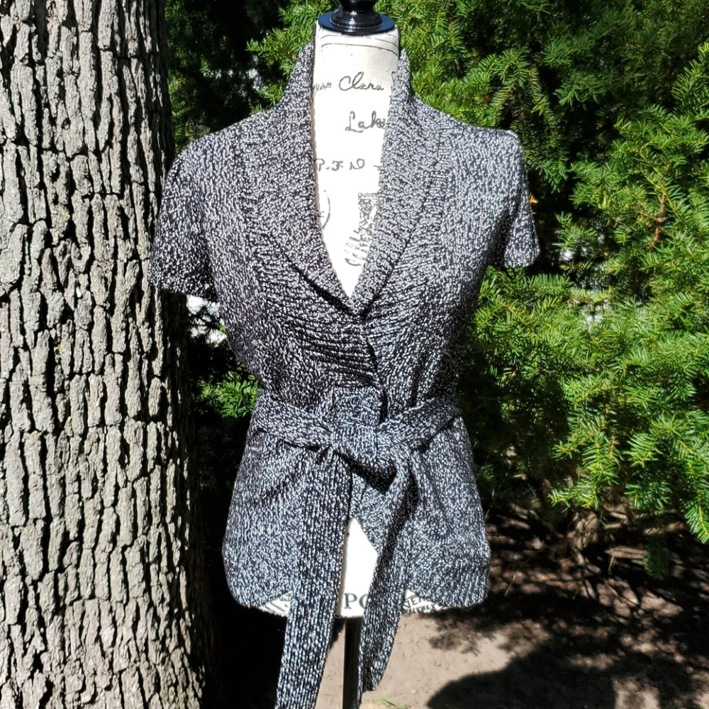 INC ▪ Silk Wrap Cardigan w/ Tie, Shawl Collar - Picture 1 of 12